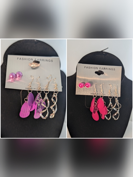 Jewelry - Fashion Earrings Set - Pink &  Purple Dangle Trio